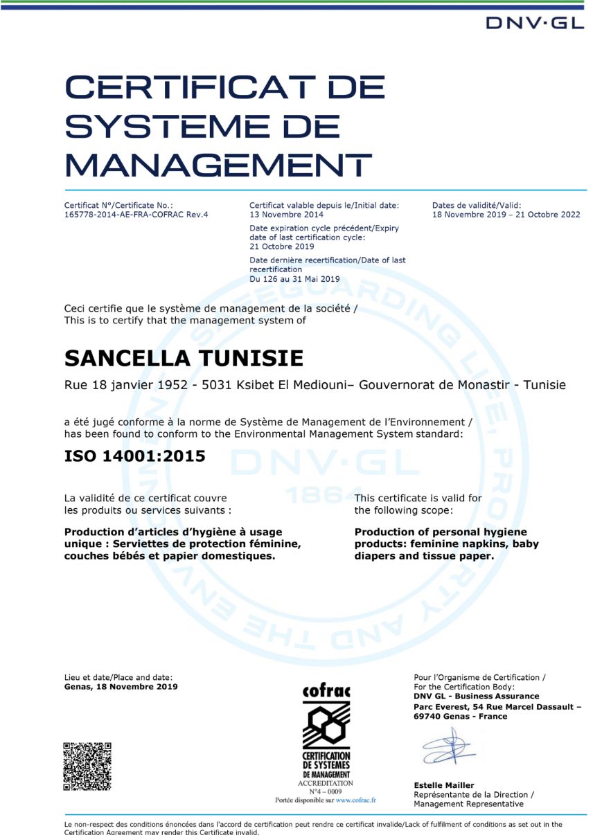 Certificat iso 14001